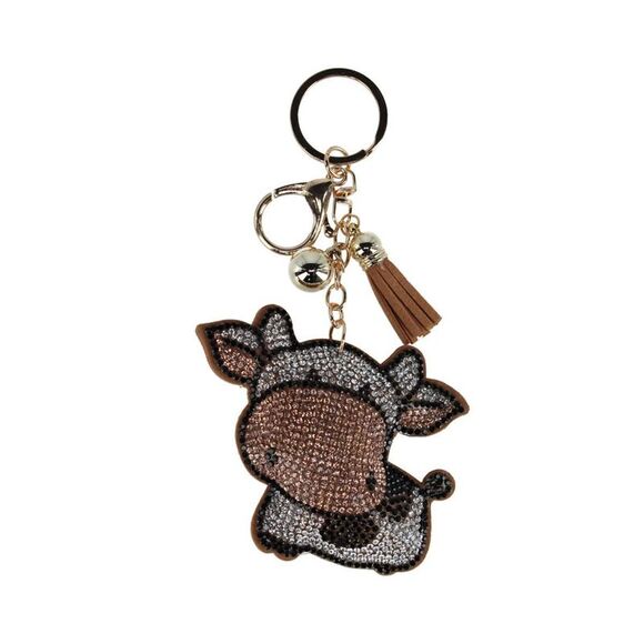 CTM Women's Glitter Cow Character Bag Charm with Faux Leather Tassel - Picture 1 of 2
